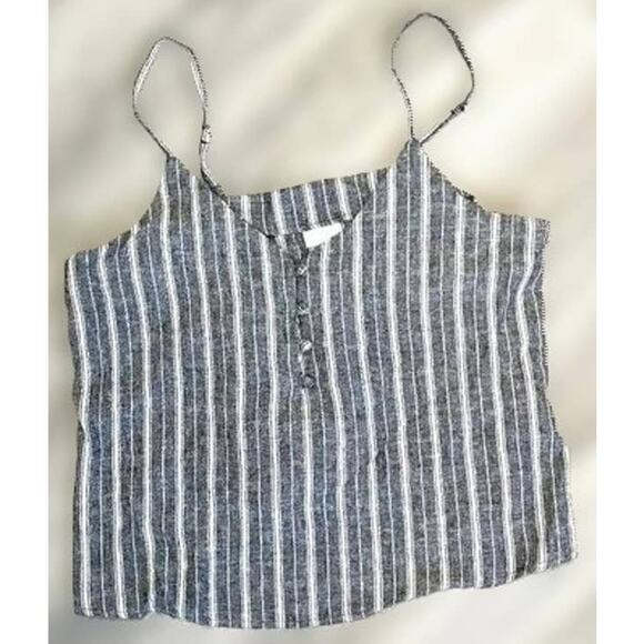 Abound Spaghetti Strap Button Front Crop Cami Top Sz XXS Black/White Stripes NWT - Picture 2 of 6